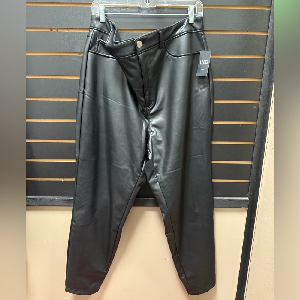 INC International Concepts Black Faux Leather Pants 20W NWT